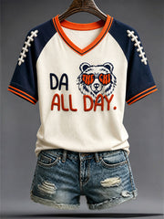Women's Chicago Football Lover Bear Art Printed T-shirt