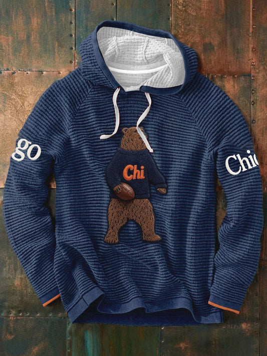 Men's Chicago Football Lover Bear Art Printed French Terry Hoodie