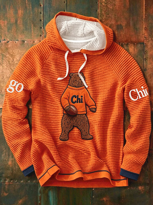 Men's Chicago Football Lover Bear Art Printed French Terry Hoodie
