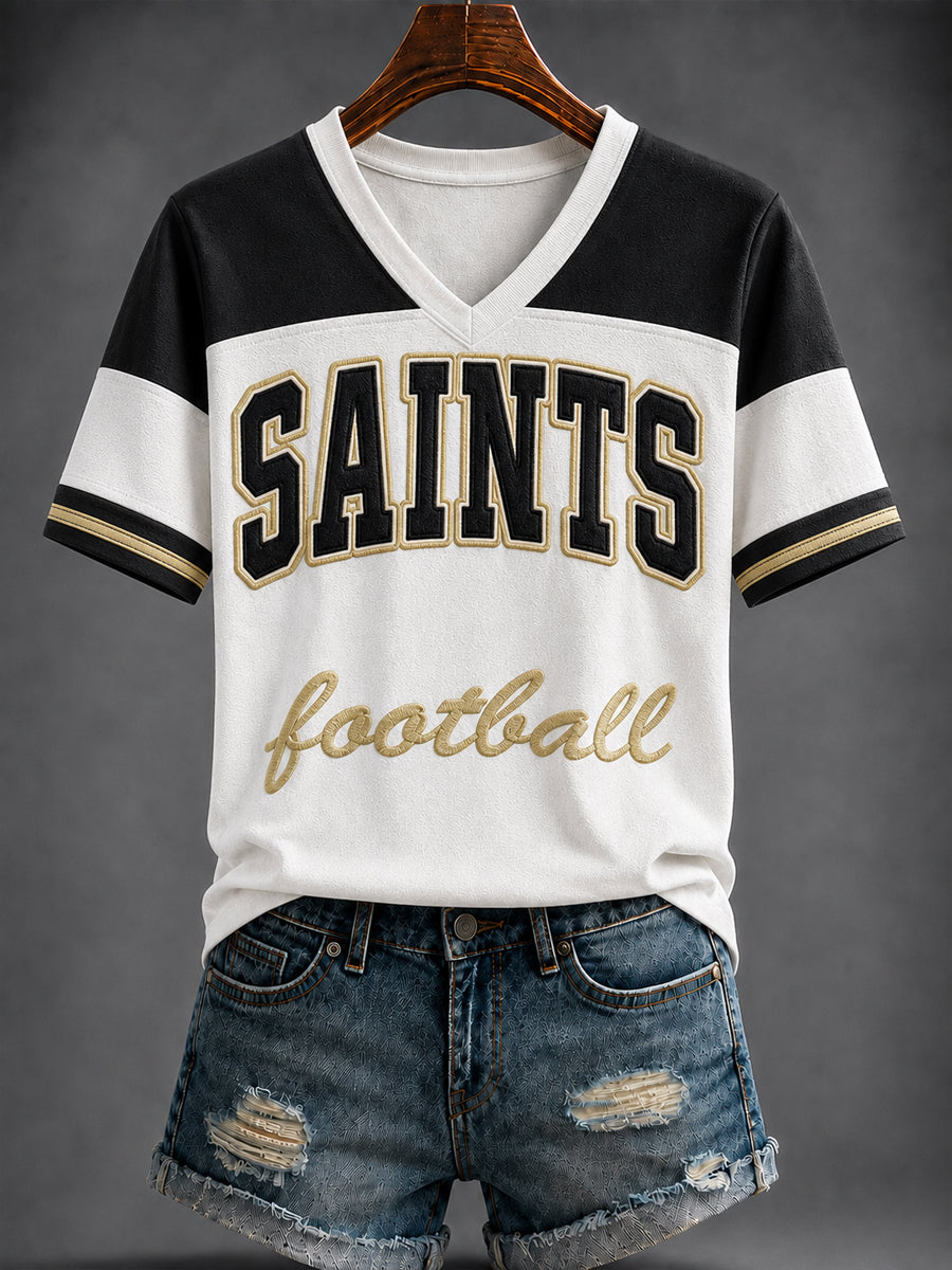 Women's America Football Printed V-neck T-shirt