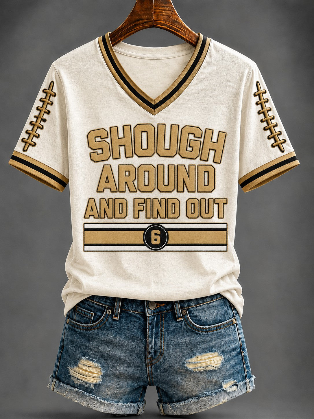 Women's Football Printed V-neck T-shirt