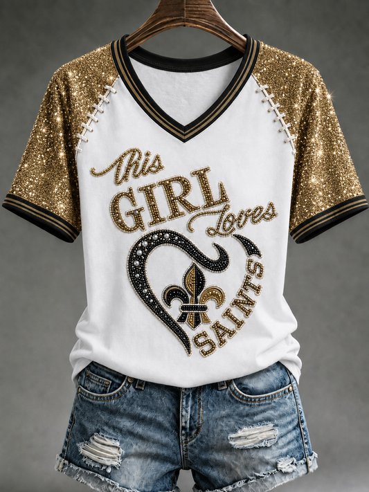 Women's V-neck off-shoulder short-sleeved T-shirt