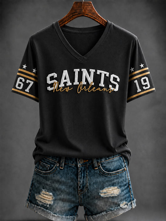 Women's America Football Printed V-neck T-shirt
