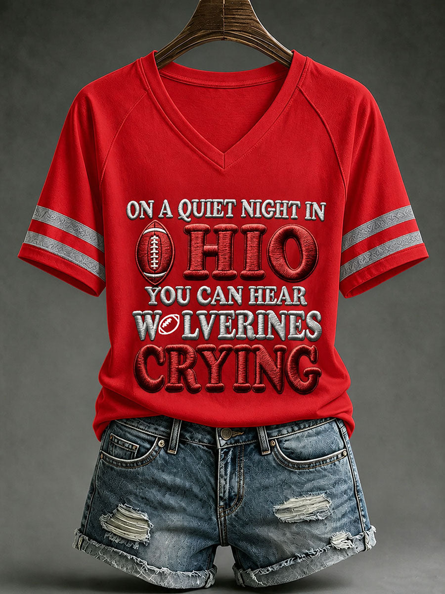 Women's Football Print V-neck T-shirt