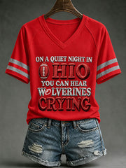 Women's Football Print V-neck T-shirt