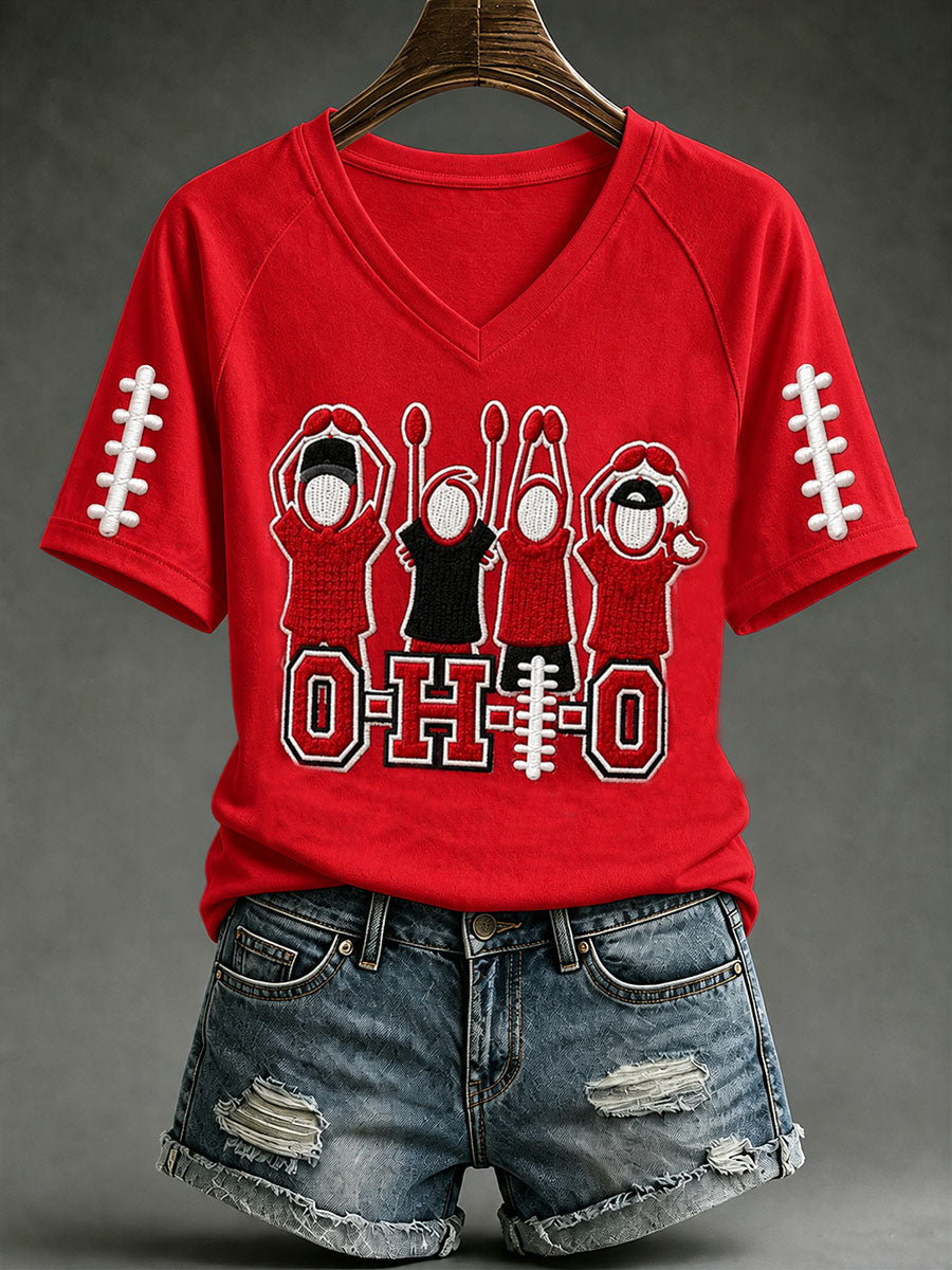Women's Football Print V-neck T-shirt