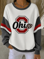 Women's Football Print Ribbed Round-Neck Sweatshirt