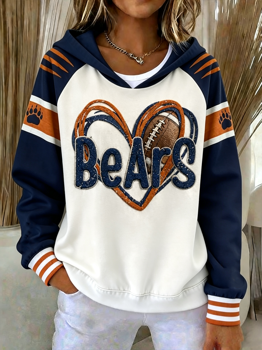 Women's Chicago Football Lover Art Printed Hooded Sweatshirt