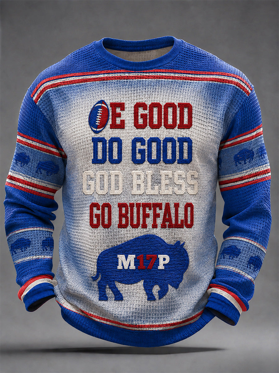 Men's Football Lover Buffalo Print Casual Waffle Long Sleeve Top