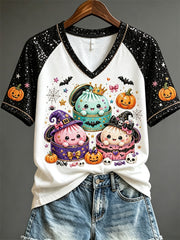 Women's Halloween Glitter Bun Dumplings Print short-sleeved T-shirt