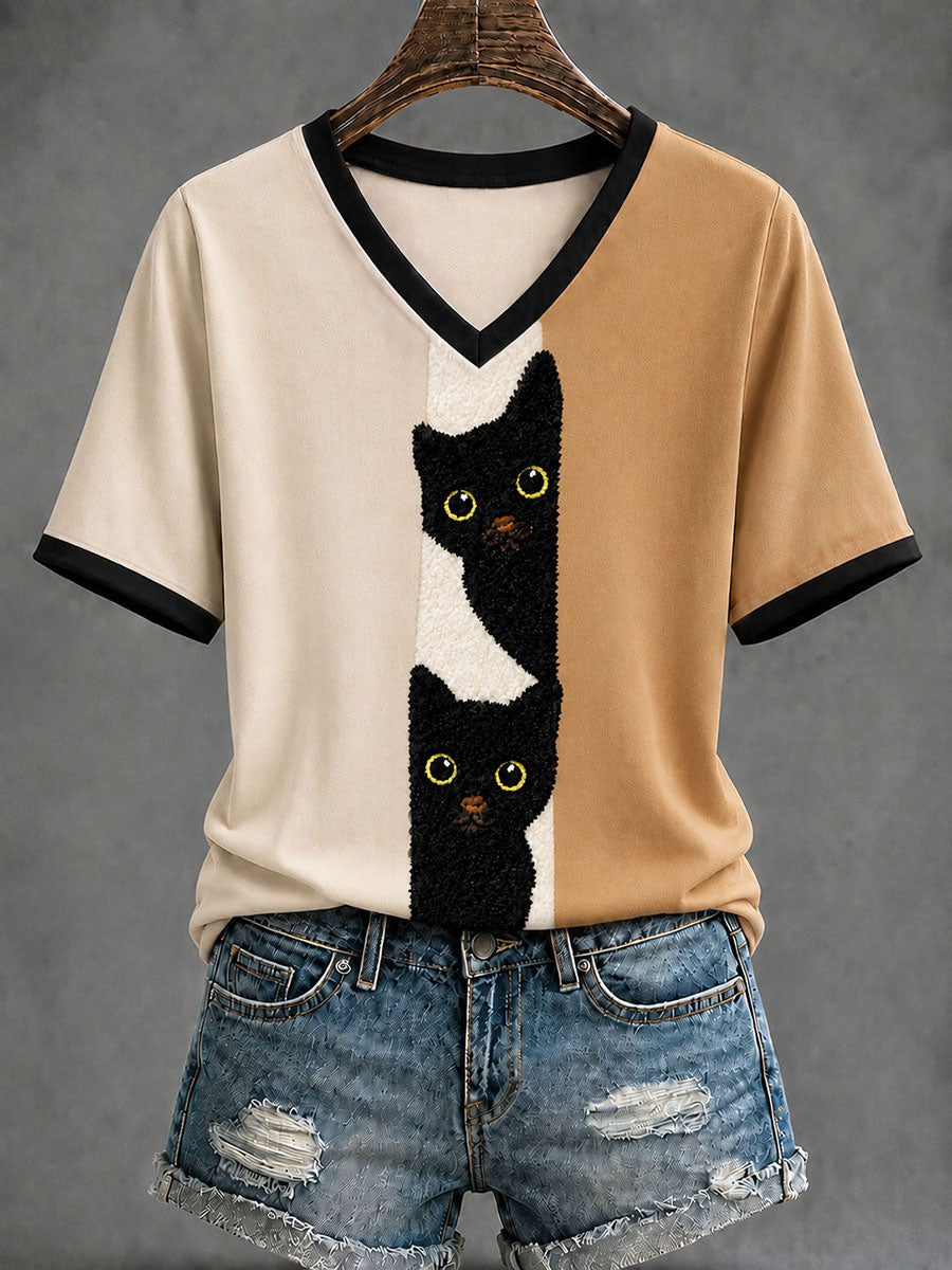 Women's Funny Cute Cat Short Sleeve T-shirt