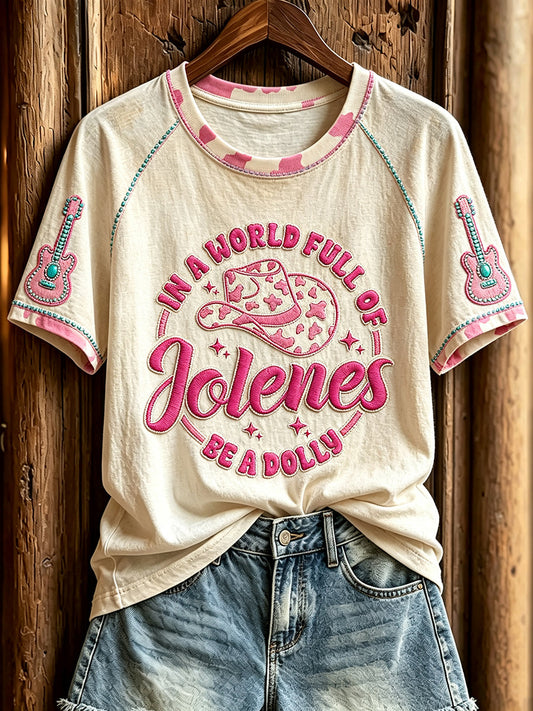 Women's Classic Country Music Inspired Print Memorial Short-sleeved T-shirt