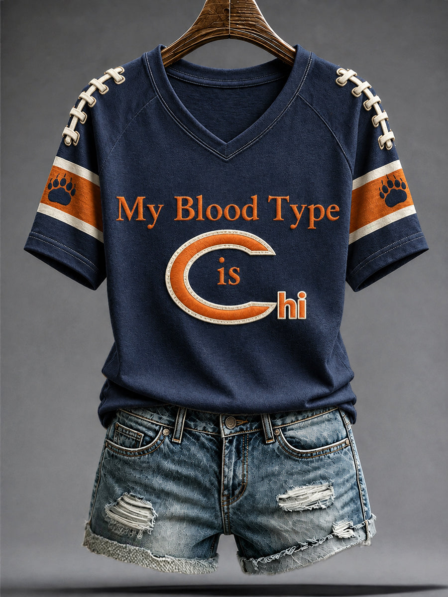 Women's Chicago Football Lover Bear Art Printed T-shirt