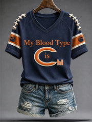 Women's Chicago Football Lover Bear Art Printed T-shirt