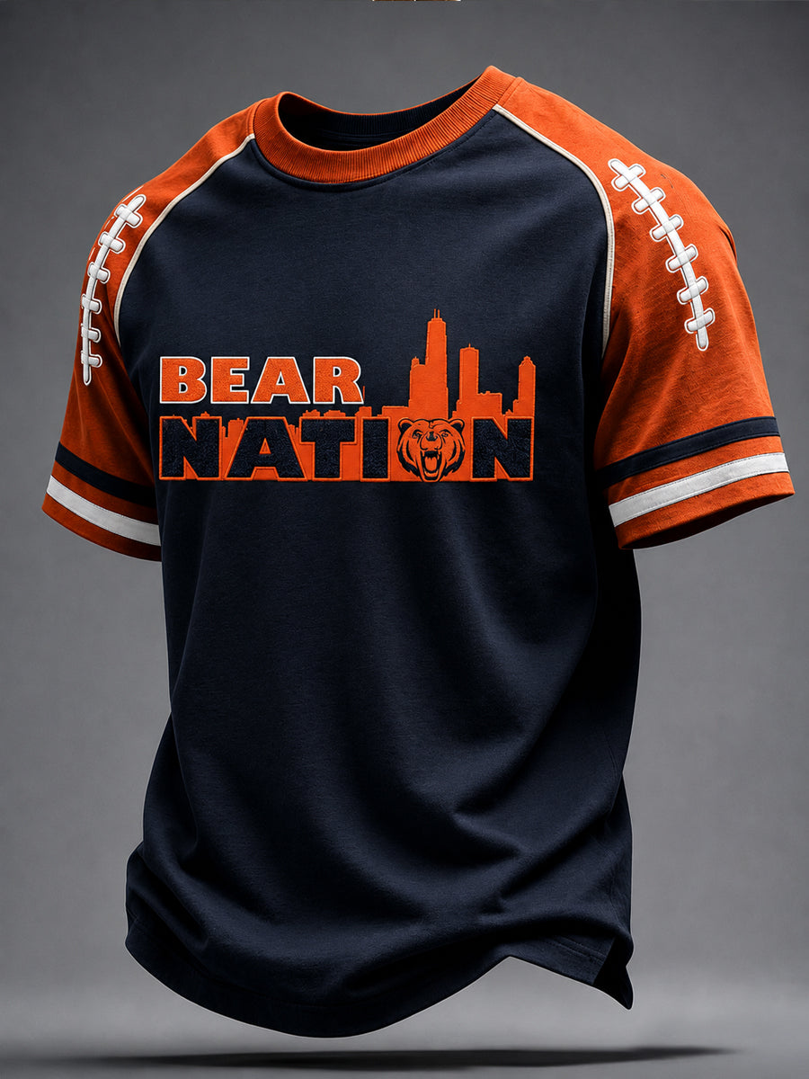 Men's Chicago Football Lover Bear Art Printed T-shirt