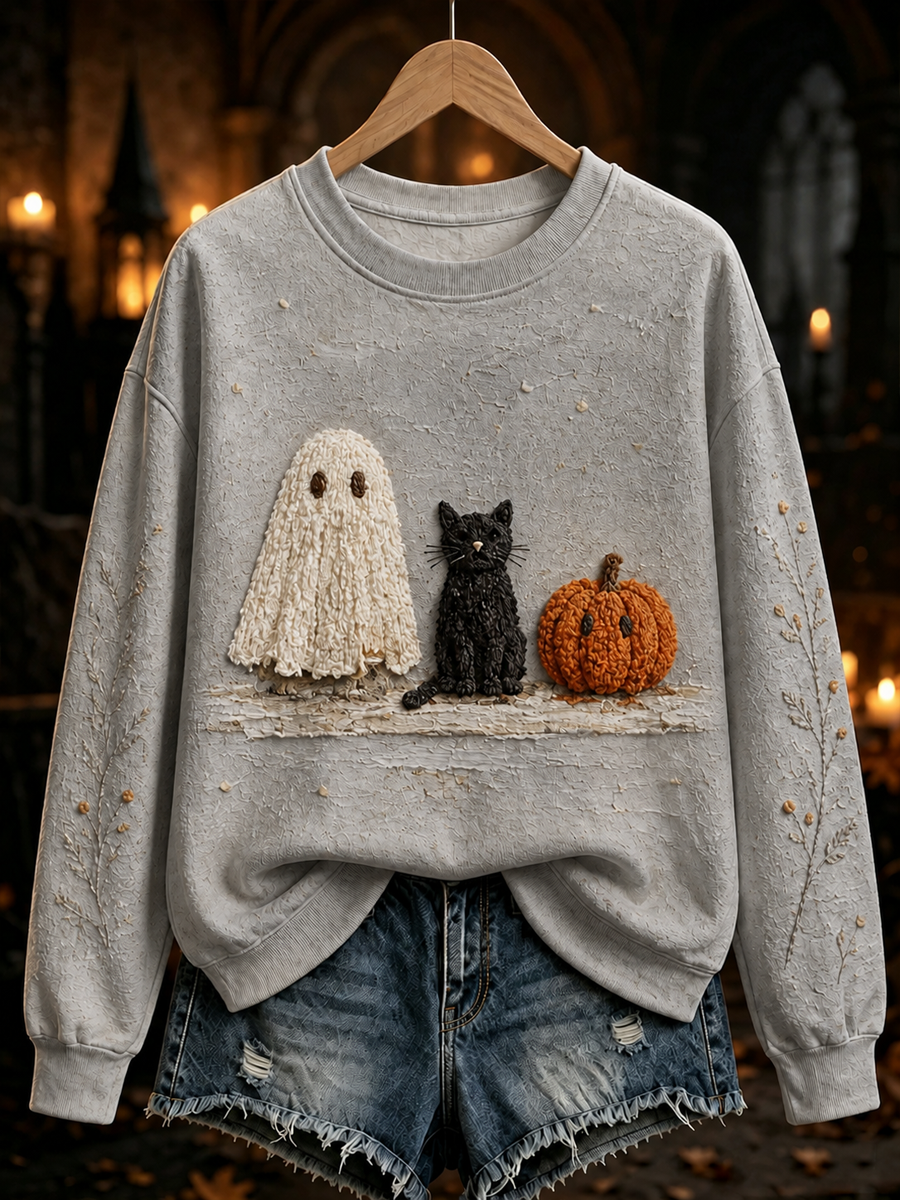 Women's Halloween ghost print Regular Sweatshirt