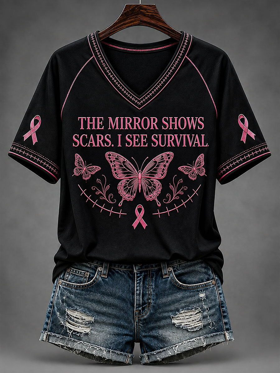 Women's The Mirror  Show Scars I See Survival V-neck T-shirt