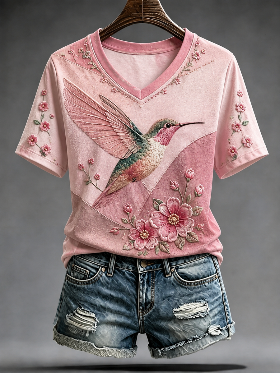 Women's Hummingbird Art Print short-sleeved T-shirt