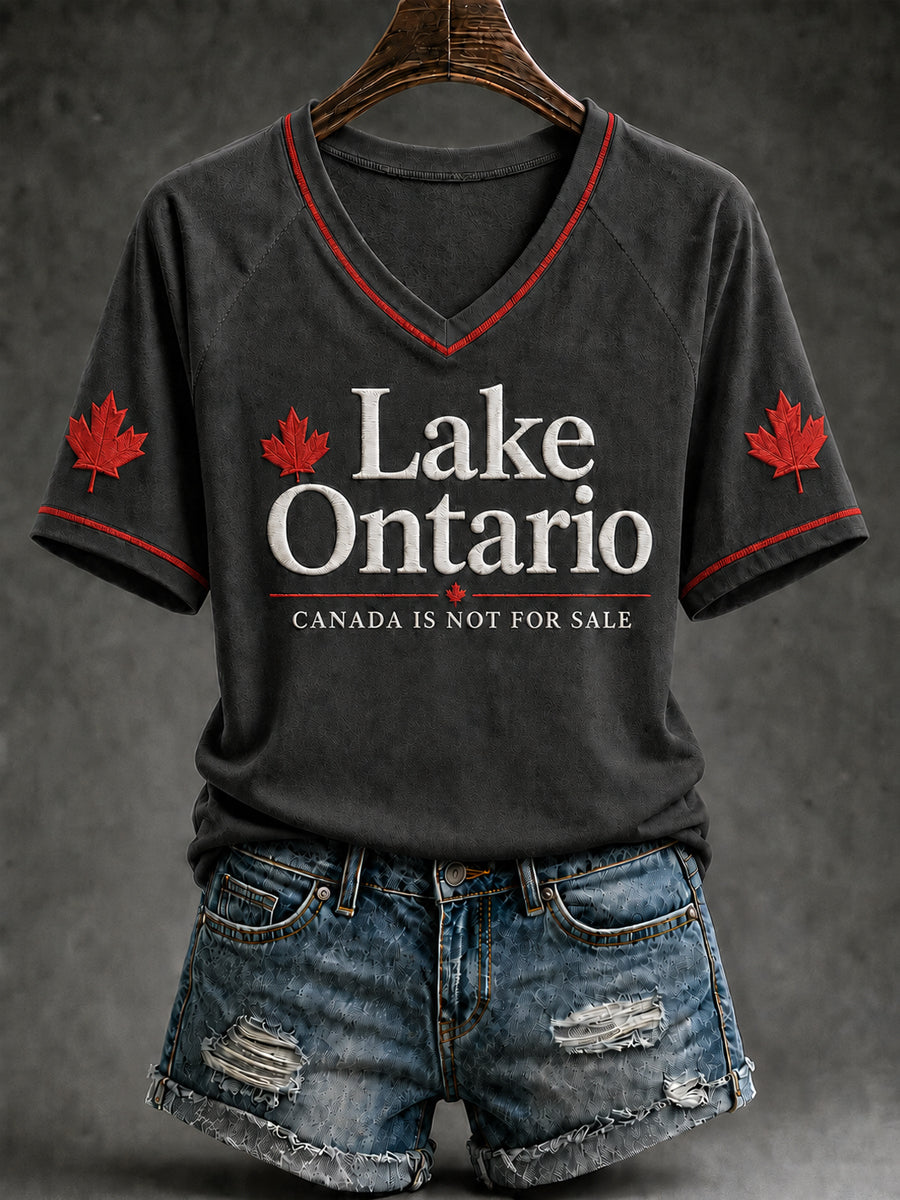 Women's Lake Ontario Still Lake Ontario V-Neck Short Sleeve T-shirt