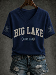 Women's BIG LAKE TINY EGO Printed V-neck T-shirt