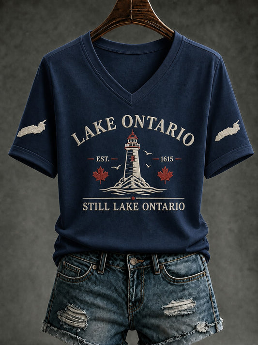 Women's Lake Ontario Printed V-neck T-shirt