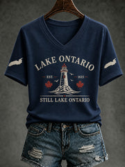 Women's Lake Ontario Printed V-neck T-shirt