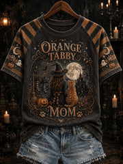 Women's Halloween Witch And Cat Pattern Printed Casual Short Sleeve T-shirt