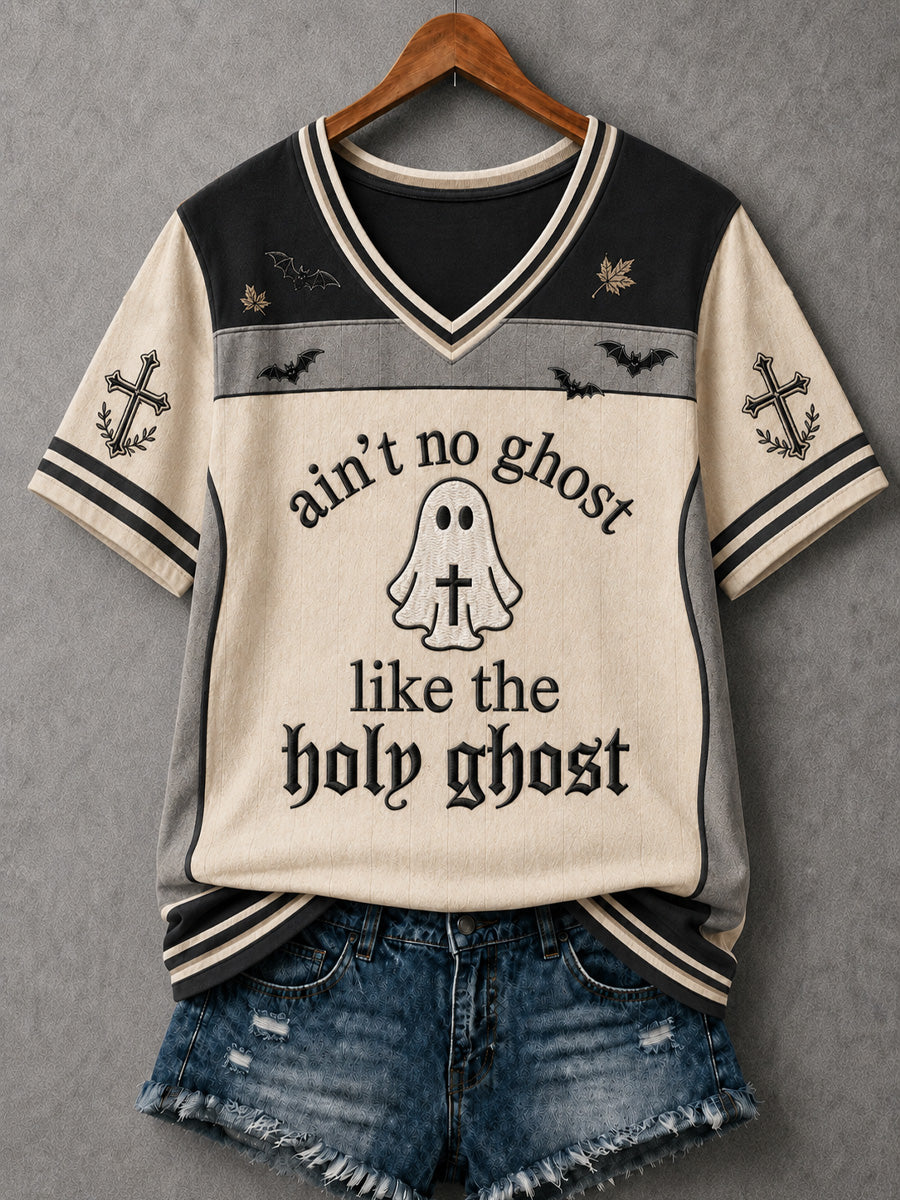 Women's Ain't No Ghost Like The Holy Ghost Print V-Neck Tee