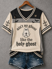 Women's Ain't No Ghost Like The Holy Ghost Print V-Neck Tee