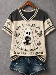 Women's Ain't No Ghost Like The Holy Ghost Print V-Neck Tee