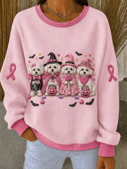 Women's Breast Cancer Ribbed Round-Neck Sweatshirt