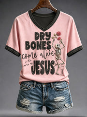 Women's Halloween Faith Lover Dry Bones Come Alive Printed T-shirt