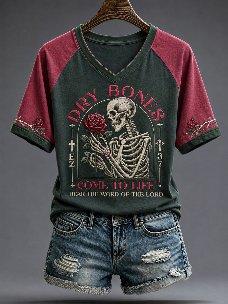 Women's Faith Lover Dry Bones Come Alive Halloween Printed T-shirt