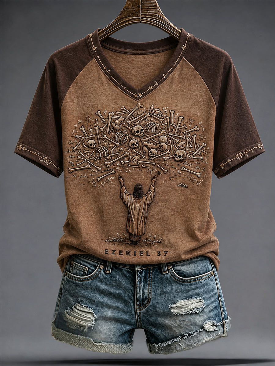 Women's Faith Lover Dry Bones Come Alive Halloween Printed T-shirt