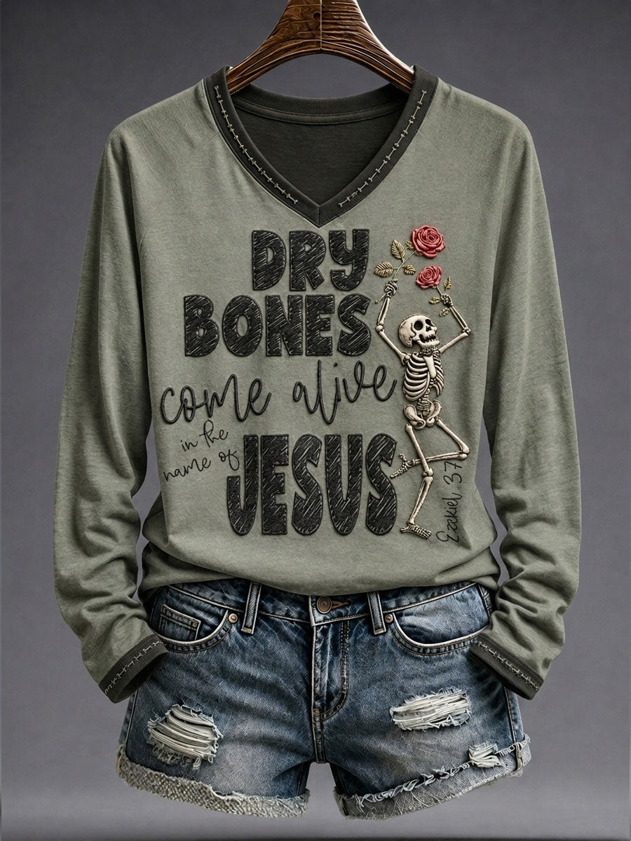 Women's Faith Lover Dry Bones Come Alive Halloween Printed T-shirt