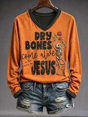 Women's Faith Lover Dry Bones Come Alive Halloween Printed T-shirt