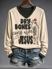 Women's Faith Lover Dry Bones Come Alive Halloween Printed T-shirt