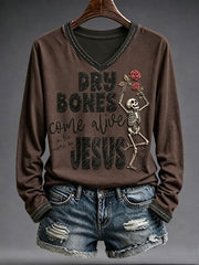 Women's Faith Lover Dry Bones Come Alive Halloween Printed T-shirt