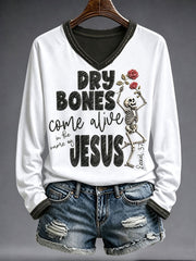 Women's Faith Lover Dry Bones Come Alive Halloween Printed T-shirt