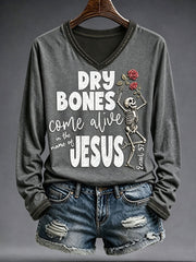 Women's Faith Lover Dry Bones Come Alive Halloween Printed T-shirt