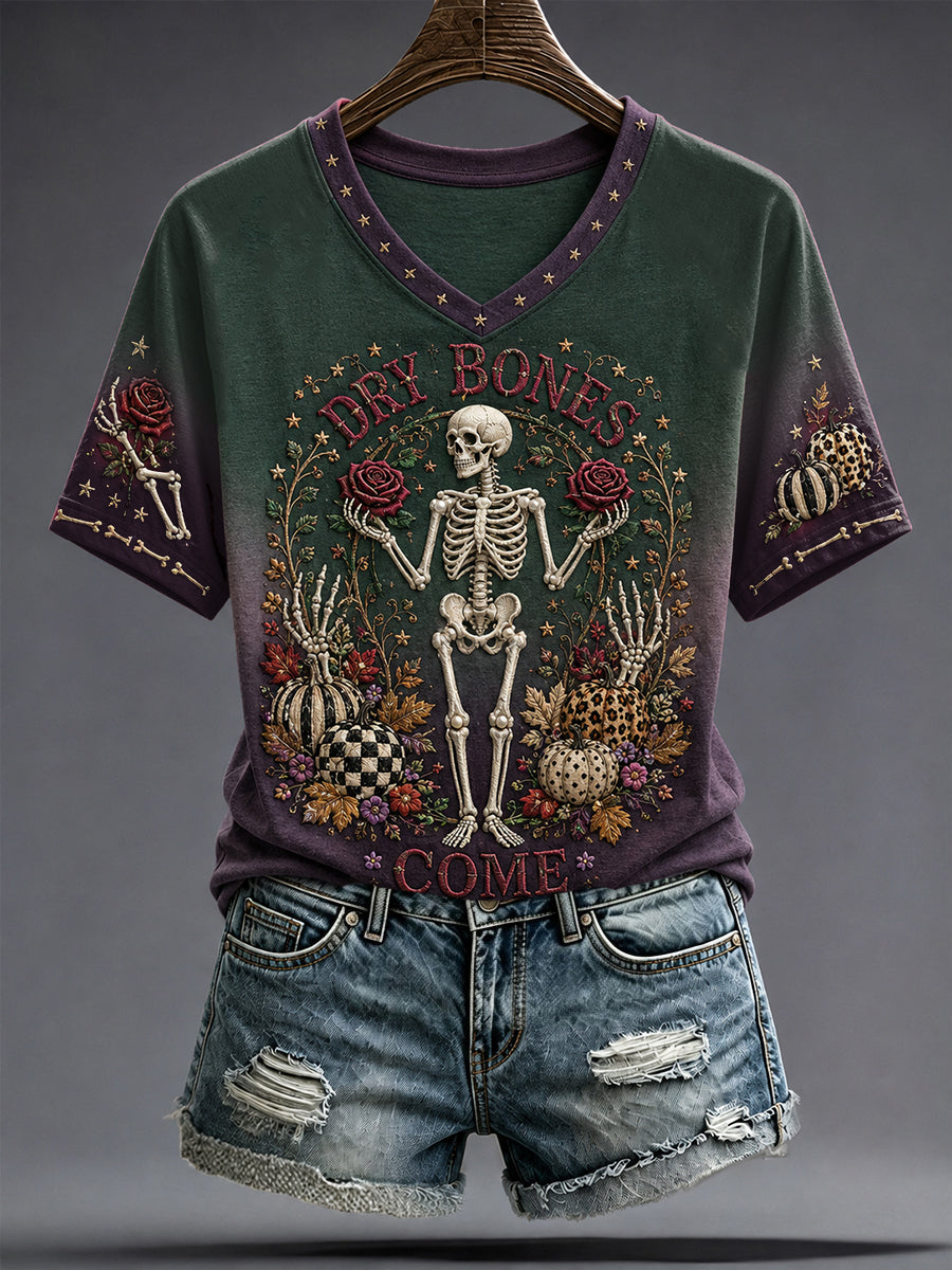 Women's Faith Lover Dry Bones Come Alive Halloween Printed T-shirt