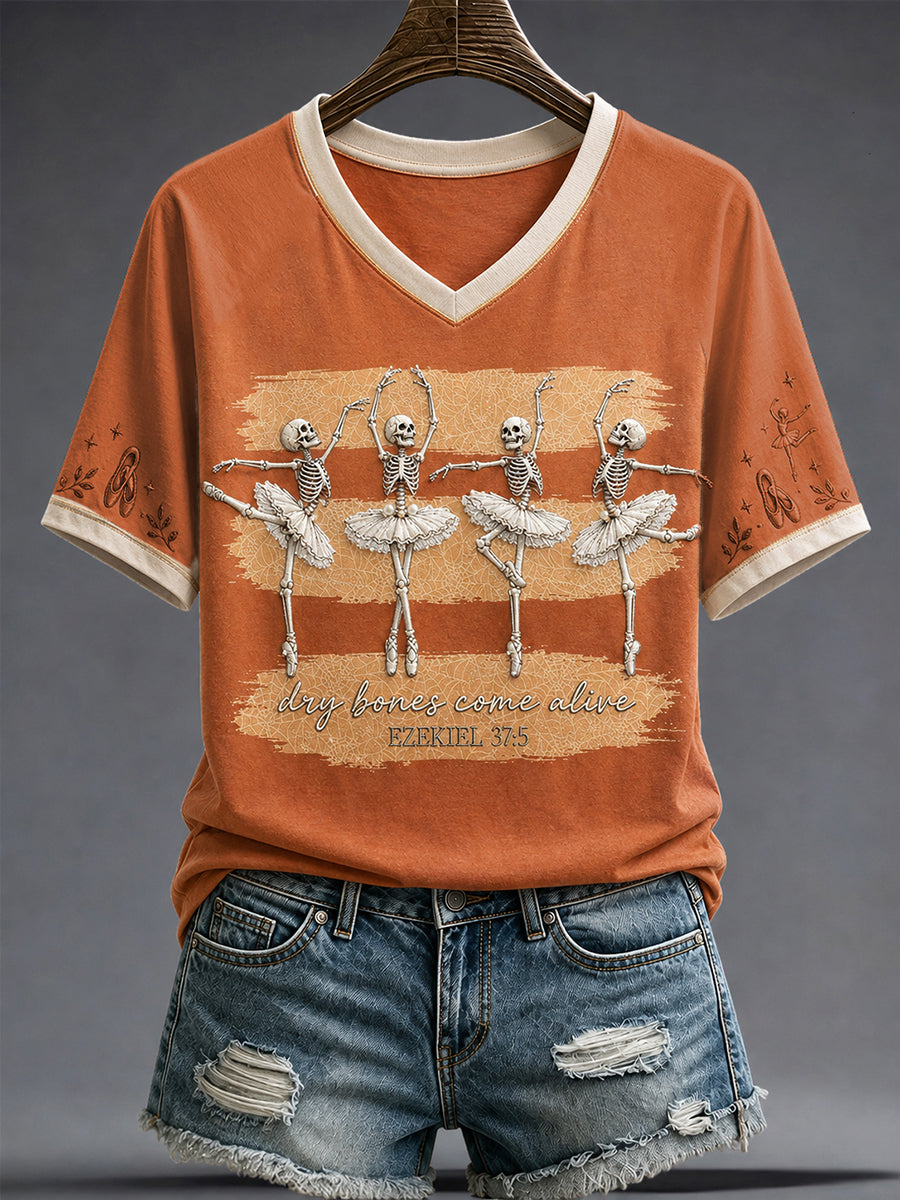 Women's Faith Lover Dry Bones Come Alive Halloween Printed T-shirt