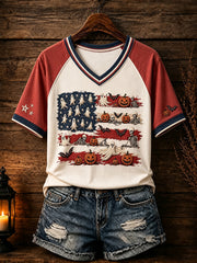 Women's Patriotic Design Halloween V-neck T-shirt