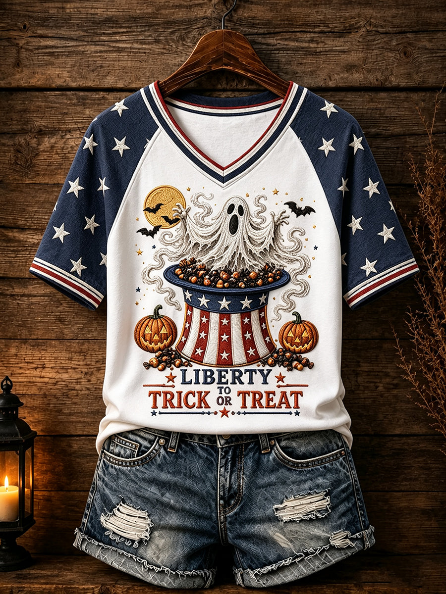Women's Patriotic Design Halloween V-neck T-shirt
