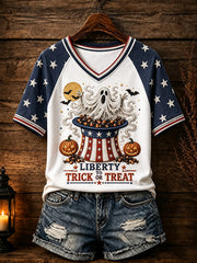 Women's Patriotic Design Halloween V-neck T-shirt