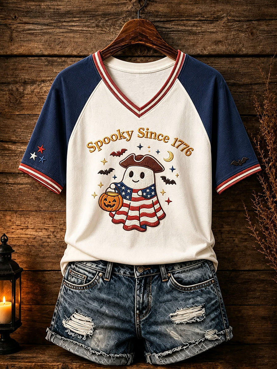 Women's Patriotic Design Halloween V-neck T-shirt