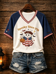 Women's Patriotic Design Halloween V-neck T-shirt