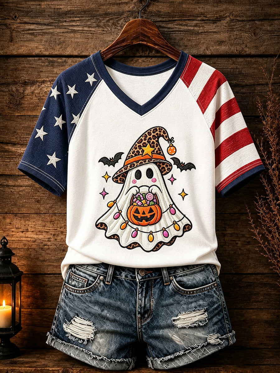 Women's Patriotic Design Halloween V-neck T-shirt
