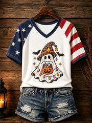 Women's Patriotic Design Halloween V-neck T-shirt