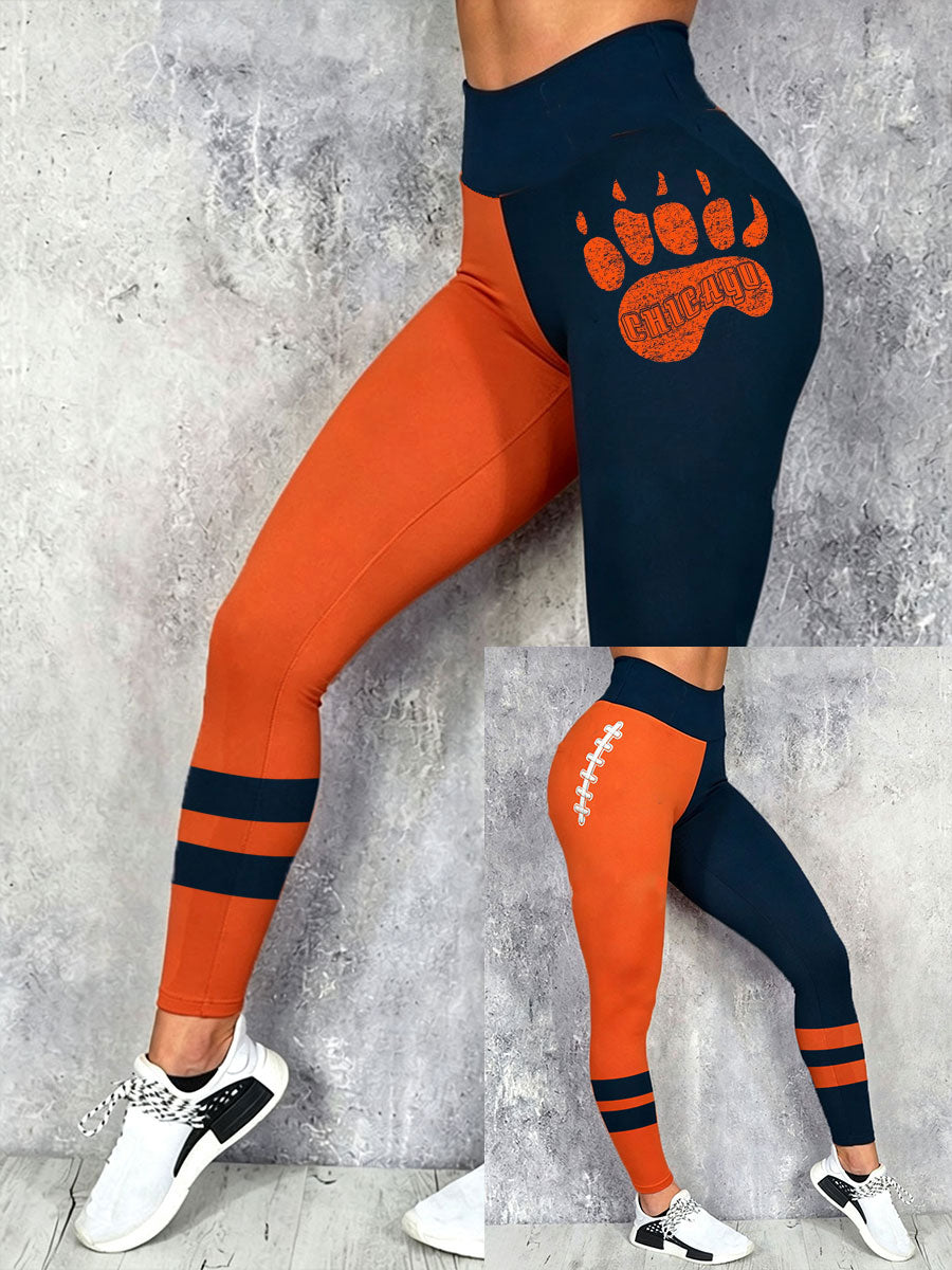 Women's Chicago Football Lover Bear Art Printed Leggings